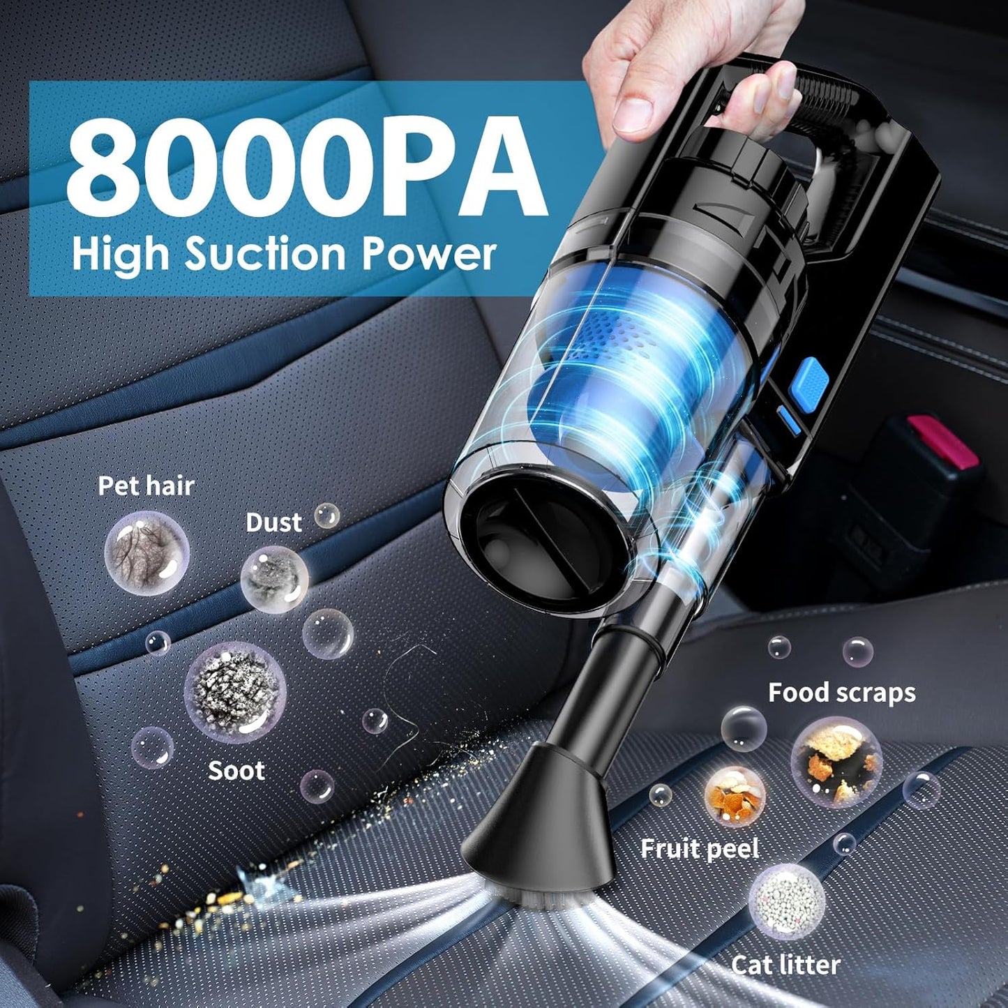 17-Piece Car Detailing Kit with Handheld Vacuum, Cleaning Brushes, and Windshield Tool - Comprehensive Interior Cleaning Supplies for Automotive Care