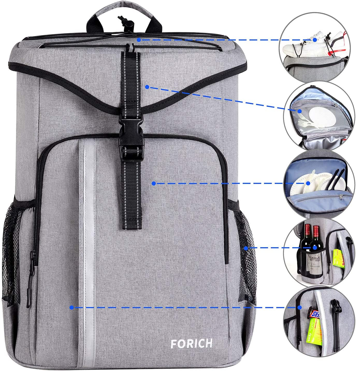 Insulated Waterproof Backpack Cooler Bag - Lightweight Soft Cooler for Work, Lunch, Picnics, Camping, and Hiking - Holds Up to 30 Cans