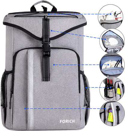 Insulated Waterproof Backpack Cooler Bag - Lightweight Soft Cooler for Work, Lunch, Picnics, Camping, and Hiking - Holds Up to 30 Cans