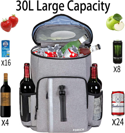 Insulated Waterproof Backpack Cooler Bag - Lightweight Soft Cooler for Work, Lunch, Picnics, Camping, and Hiking - Holds Up to 30 Cans