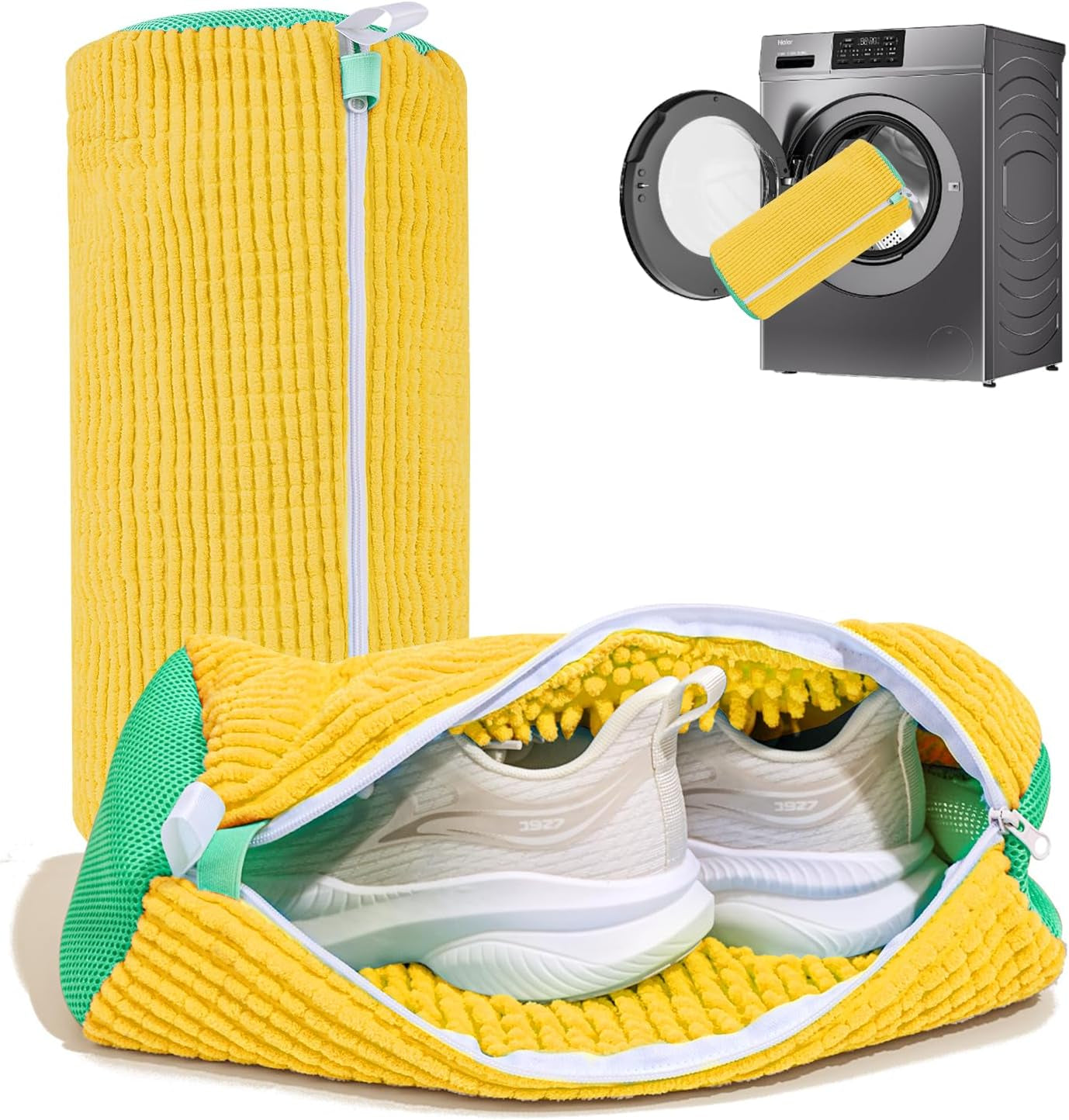 Shoe Washing Machine Bags: Reusable Laundry Bags for Sneakers and Tennis Shoes - 2-Pack Unstain Cleaning Kit (Yellow)