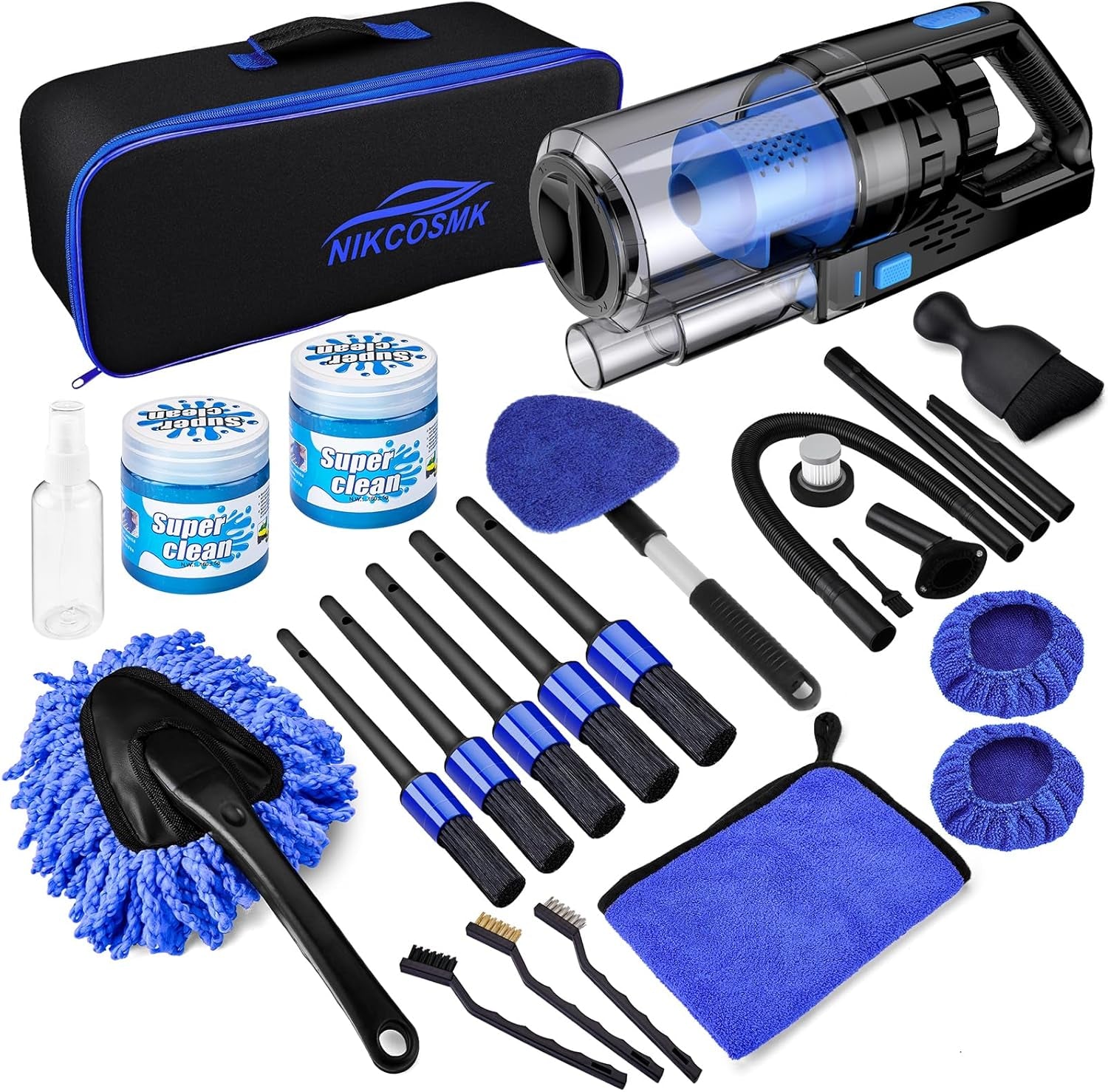 17-Piece Car Detailing Kit with Handheld Vacuum, Cleaning Brushes, and Windshield Tool - Comprehensive Interior Cleaning Supplies for Automotive Care