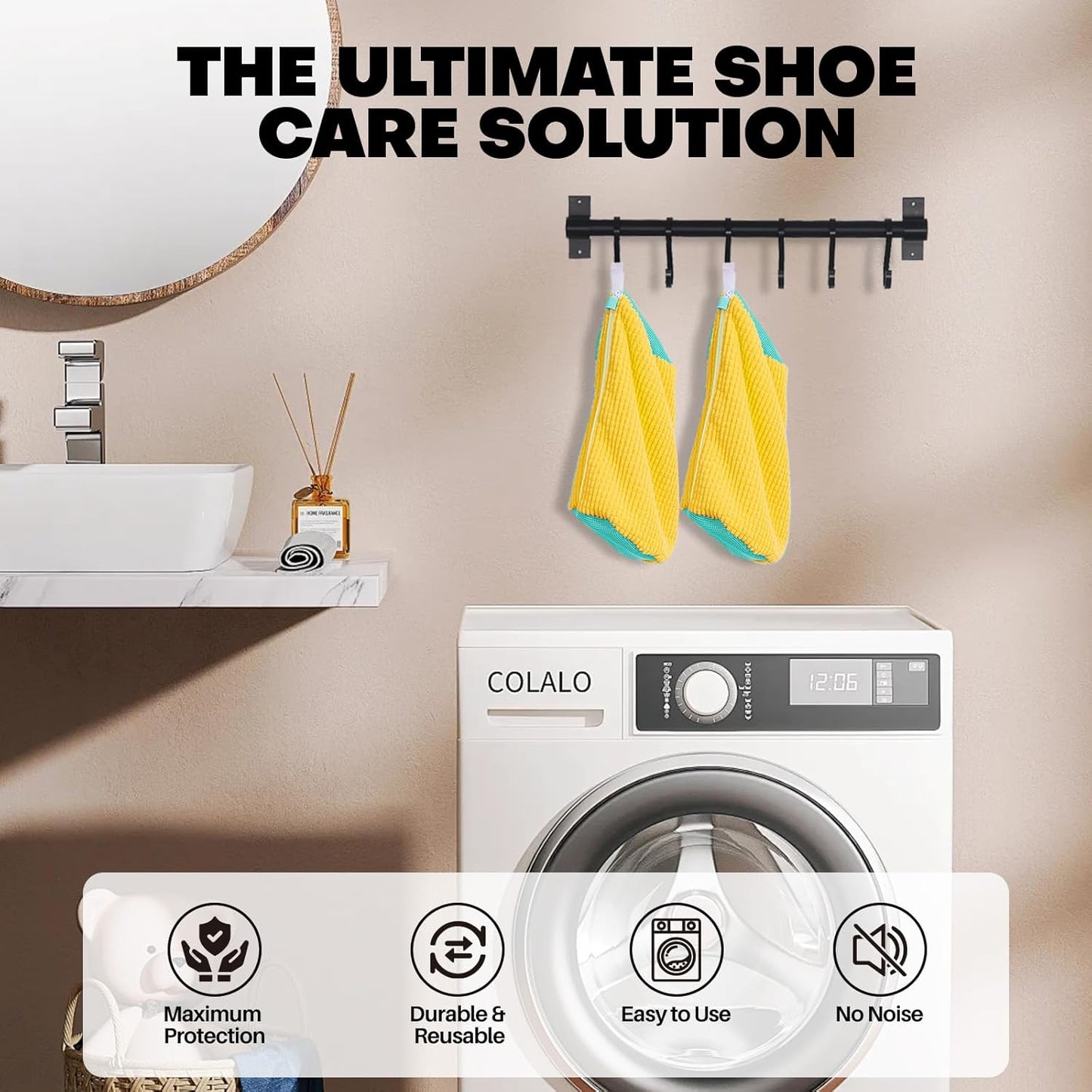 Shoe Washing Machine Bags: Reusable Laundry Bags for Sneakers and Tennis Shoes - 2-Pack Unstain Cleaning Kit (Yellow)