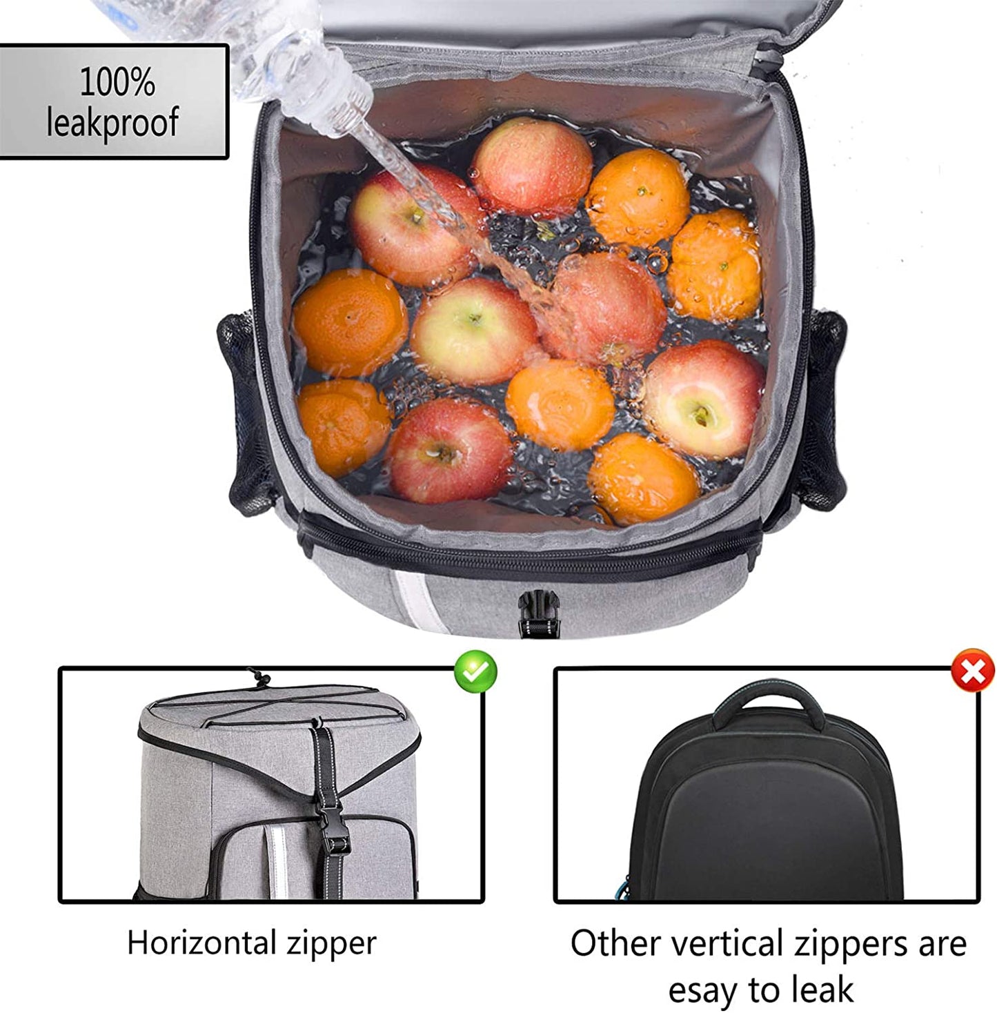 Insulated Waterproof Backpack Cooler Bag - Lightweight Soft Cooler for Work, Lunch, Picnics, Camping, and Hiking - Holds Up to 30 Cans