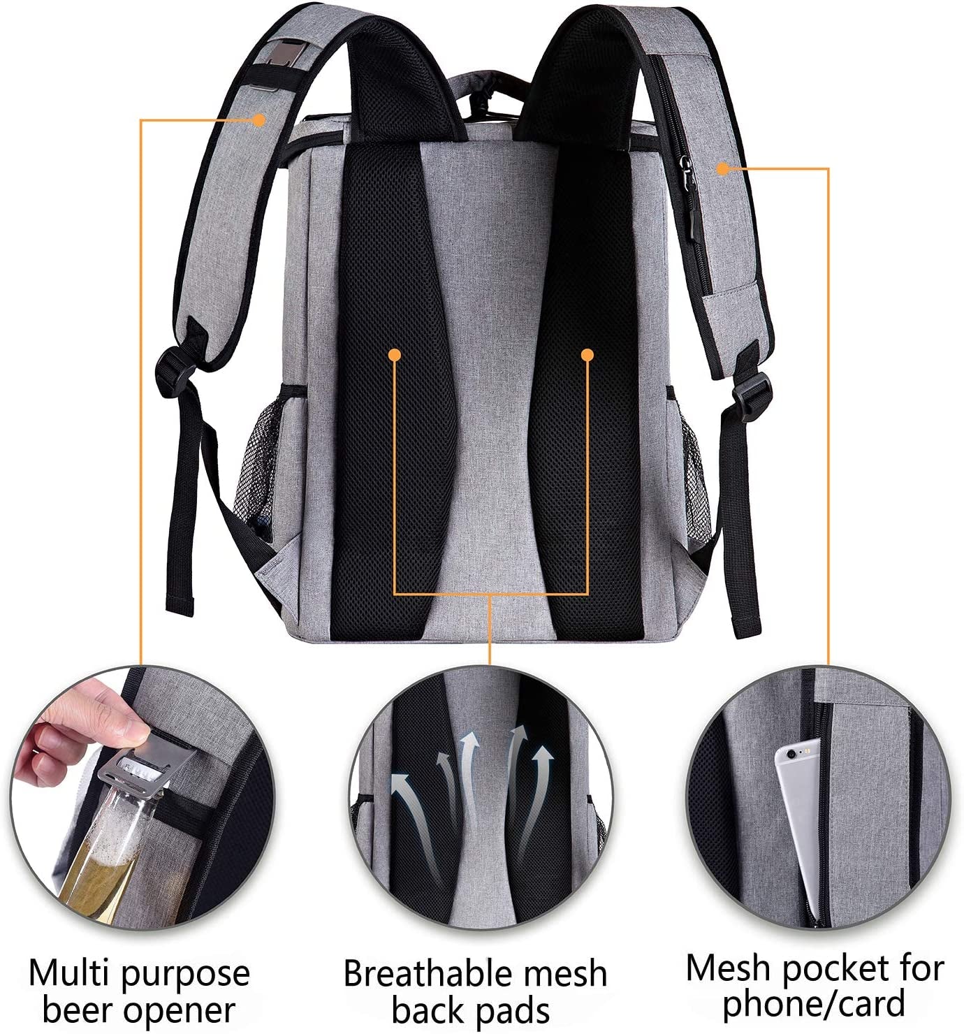 Insulated Waterproof Backpack Cooler Bag - Lightweight Soft Cooler for Work, Lunch, Picnics, Camping, and Hiking - Holds Up to 30 Cans