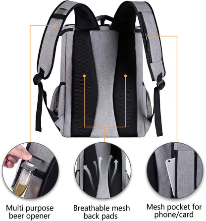 Insulated Waterproof Backpack Cooler Bag - Lightweight Soft Cooler for Work, Lunch, Picnics, Camping, and Hiking - Holds Up to 30 Cans